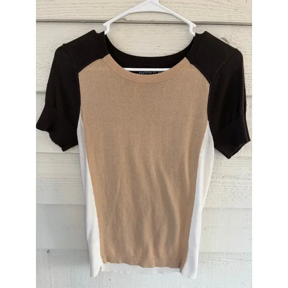 Preston & York Colorblock Short Sleeve Sweater Top Size Small - Picture 2 of 6
